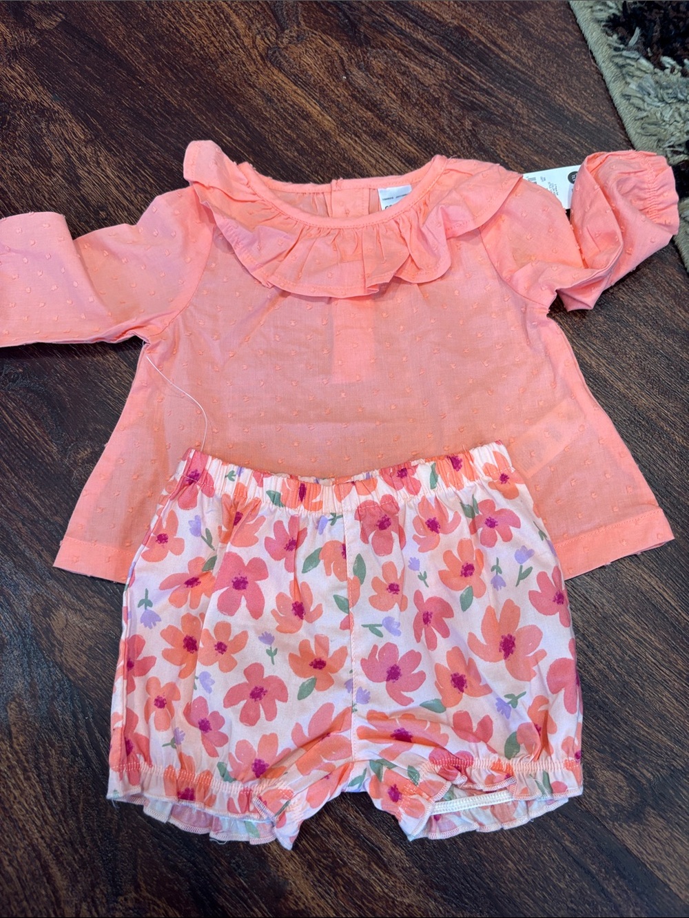 Carter's Peach Ruffle Top with Floral Bloom Shorts Set